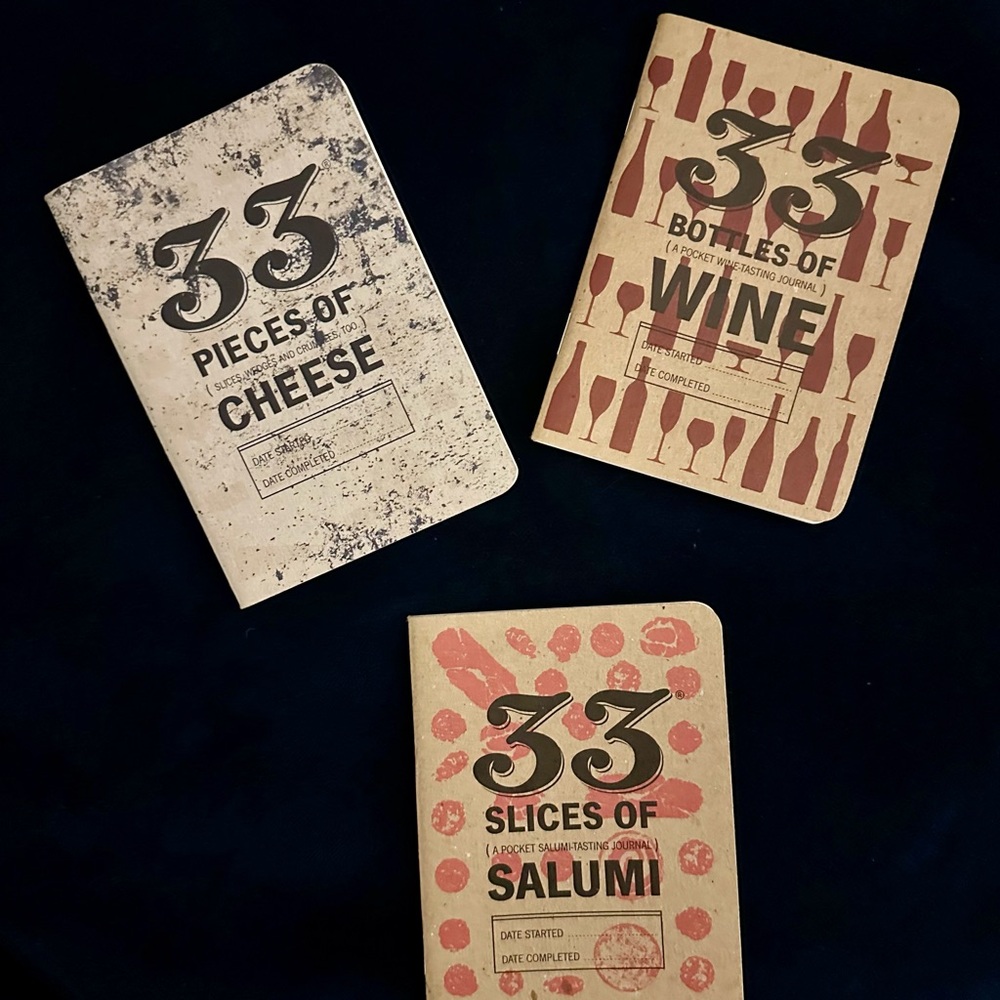 Set of Three 33 Books Co Pocket SizeTasting Journals for Cheese, Wine and Salumi